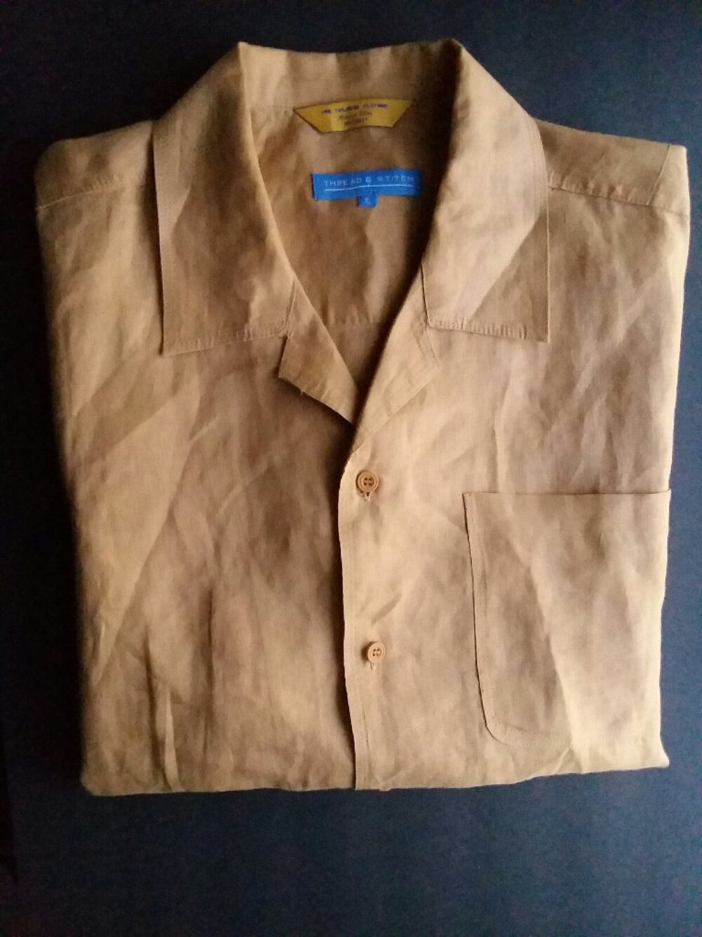 Thread & Stitch 100% Ramie Camp Button Short Sleeve Travel Beach Shirt XL